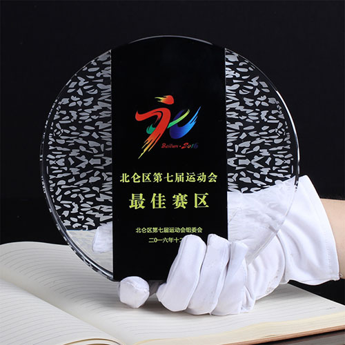 黑白圆形水晶奖杯-064