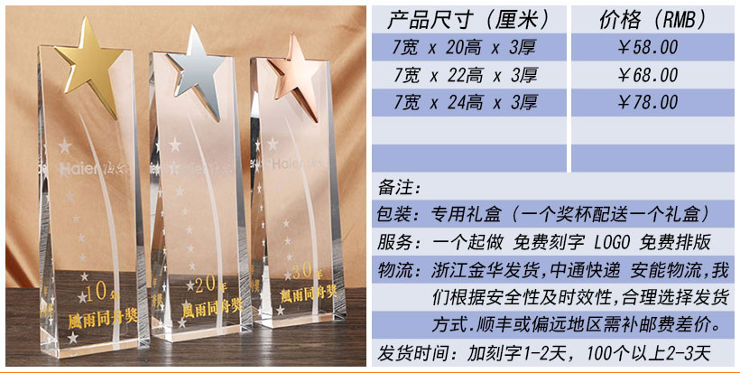 现货金属树脂水晶奖杯奖牌挂牌尺寸价格合集(图25)