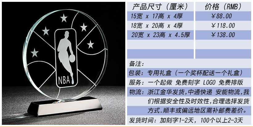现货金属树脂水晶奖杯奖牌挂牌尺寸价格合集(图30)
