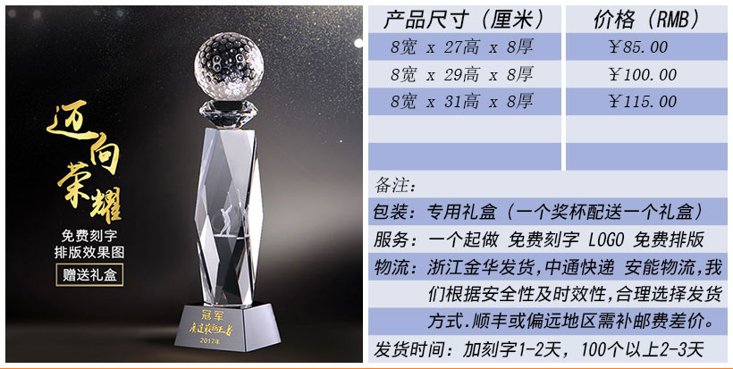 现货金属树脂水晶奖杯奖牌挂牌尺寸价格合集(图52)