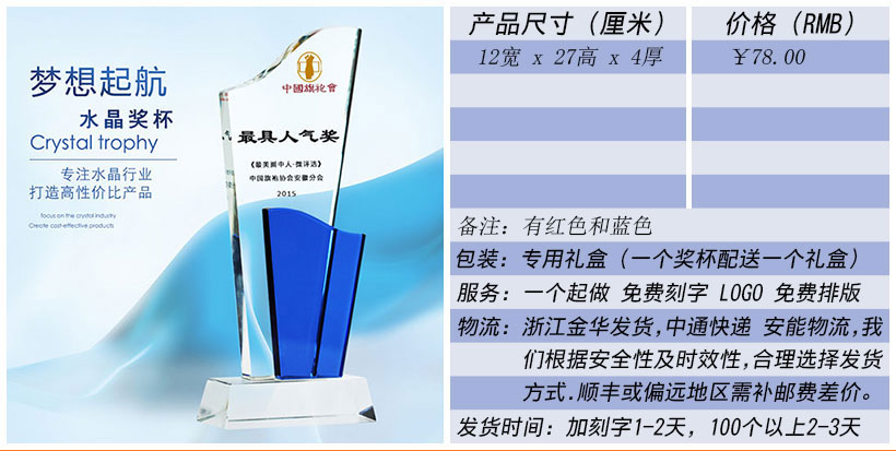 现货金属树脂水晶奖杯奖牌挂牌尺寸价格合集(图70)