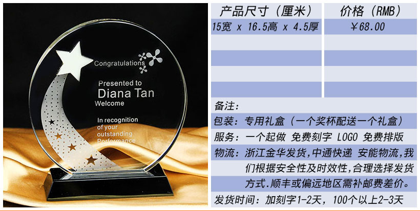 现货金属树脂水晶奖杯奖牌挂牌尺寸价格合集(图15)