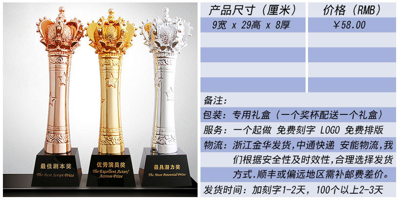 现货金属树脂水晶奖杯奖牌挂牌尺寸价格合集(图22)